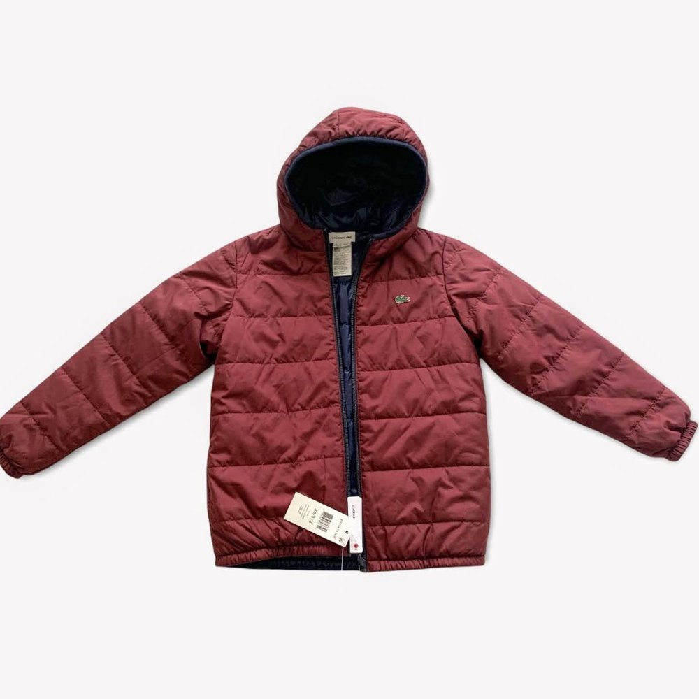 Lacoste Boy’s Reversible Puff Down Jacket - Bordeaux/Navy Big Kids Size 8